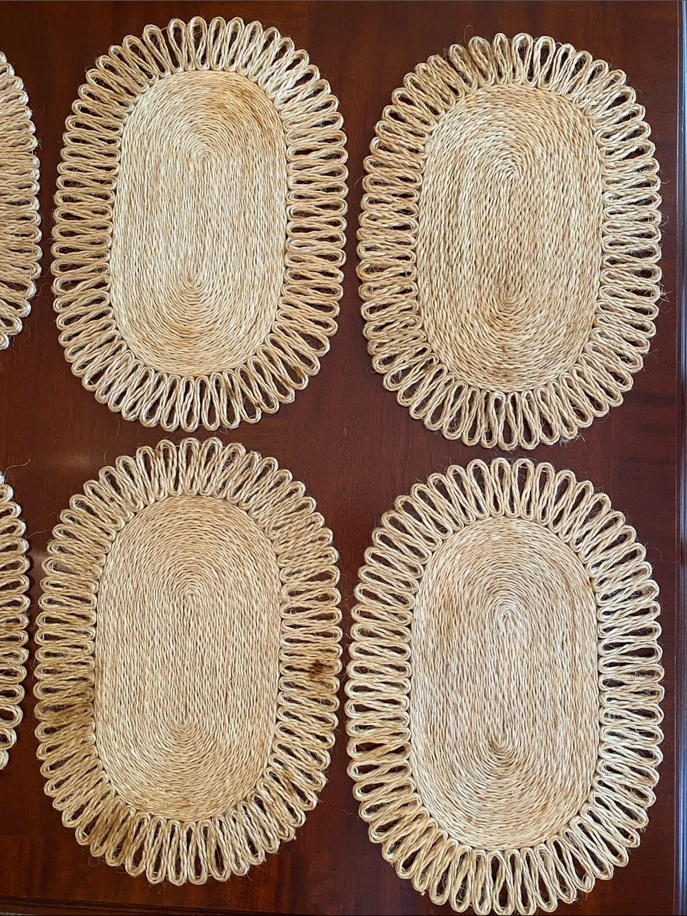 Vintage Fallani & Cohn Natural Woven Hemp Straw Oval Placemats- Set of 6